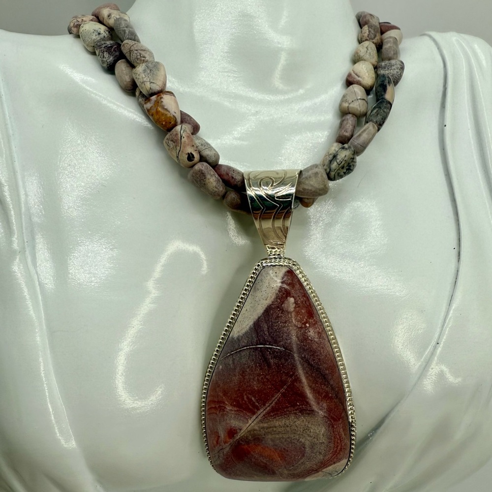 NWT Jay King Candy Cane Stone Sterling Silver Pendant w/ 18” Beaded Mine Fines